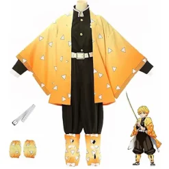 Demon Slayer Zenitsu Cosplay Kostume med Kimono og Paryk til Halloween[JUN] Costume_yux Costume 130