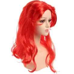 Den Lille Havfrue Kostume Paryk Til Voksne Kvinder Lang Bølget Rød Cosplay Hår Paryk Cosplay Tilbehør Til Halloween Karneval Fest