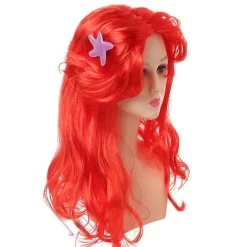 Den Lille Havfrue Kostume Paryk Til Voksne Kvinder Lang Bølget Rød Cosplay Hår Paryk Cosplay Tilbehør Til Halloween Karneval Fest