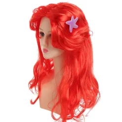 Den Lille Havfrue Kostume Paryk Til Voksne Kvinder Lang Bølget Rød Cosplay Hår Paryk Cosplay Tilbehør Til Halloween Karneval Fest