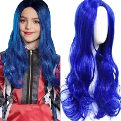 Descendants 3 Evie Cosplay Hårparyk Halloween Karnevalsfest Blå Krøllet Lang Paryk Outfit, CJY