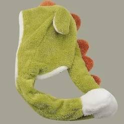 Dinosaur Hat Plys med Ører - Dyrehat Plys Kostumehat, Dinosaur Hat med Bevægelige Ører Vinter Skihat One Size Grøn Hovedomkreds 56-58cm