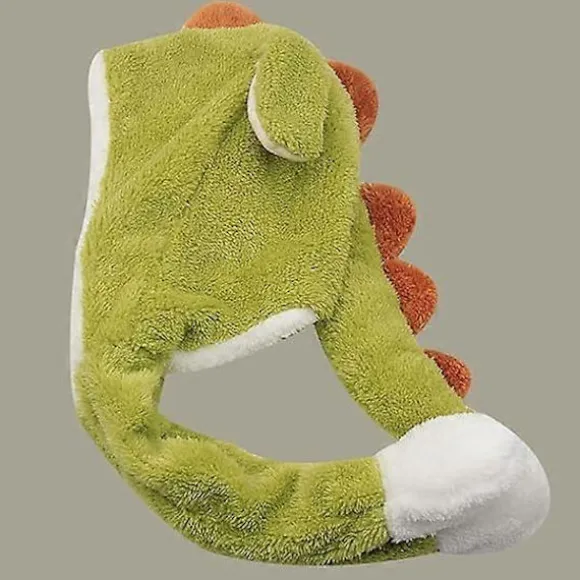 Dinosaur Hat Plys med Ører - Dyrehat Plys Kostumehat, Dinosaur Hat med Bevægelige Ører Vinter Skihat One Size Grøn Hovedomkreds 56-58cm