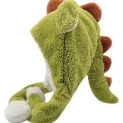 Dinosaur Hat Plys med Ører - Dyrehat Plys Kostumehat, Dinosaur Hat med Bevægelige Ører Vinter Ski Hat One Size Grøn Hovedomkreds 56-58cm
