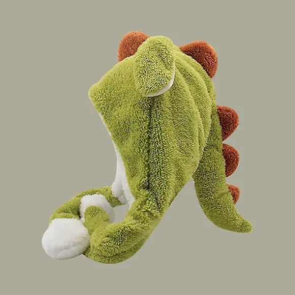 Dinosaur Hat Plys med Ører - Dyrehat Plys Kostumehat, Dinosaur Hat med Bevægelige Ører Vinter Ski Hat One Size Grøn Hovedomkreds 56-58cm