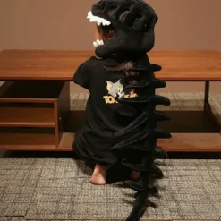 Dinosaurie skelet Hovedbeklædning Plys Legetøj Hat Matchende Kostumesæt til voksne Sjov Gave Sort Black 120cm