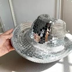 Disco kugle cowboyhat, spejlkugle cowboyhat, polterabend KLB
