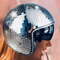 Diskokugle Hjelm Glitter Spejle Glas Punk Kostume Hat med Udtrækkeligt Visir Diskokugle Hat til B