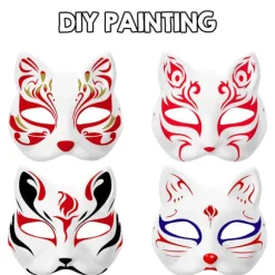 DIY Blanke Rævekatte-masker, Hvide Papir-masker, Blanke Masker til Maling, Håndmalede Kunsthåndværksmasker, til Maskerade Kunst Cosplay Dans og Fest | Fyndiq
