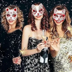 DIY Hvid Kat Therian Maske - Halloween Dyre Cosplay Ansigtsmalingsmaske