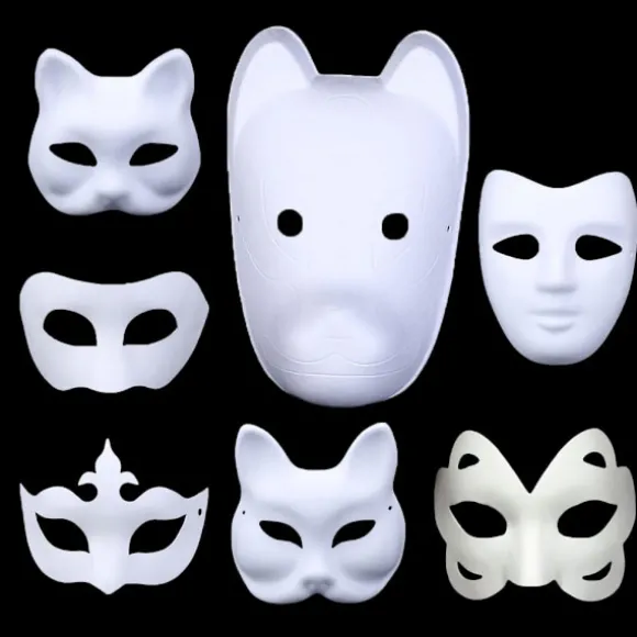 DIY Hvid Papirmaske Hvid Pulpmaske Håndmalet Kreativ Personlighed Fri Design Maske (Kat, 5 stk)