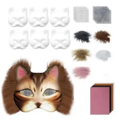 DIY Therian Maske Sæt Kat Ræv Dyreansigt Pude med Pels Halloween Rollespil Rekvisitter til Maskerade Karneval Cosplay Fest Tilbehør B B