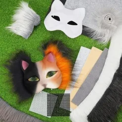 DIY Therian Maskesæt Tom Katteansigtsmaske med Filtstof Plys Falsk Pels Øjennet til Therian Udstyr`CJY