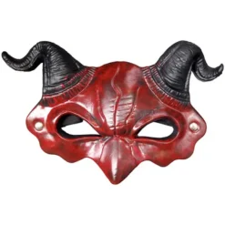Djævle Halloween-maske med horn, rød/sort, elastisk bånd