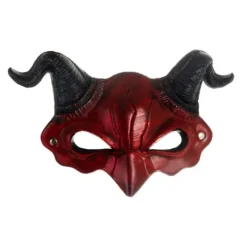 Djævle Halloween-maske med horn, rød/sort, elastisk bånd