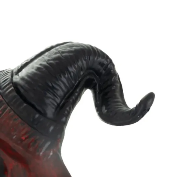 Djævle Halloween-maske med horn, rød/sort, elastisk bånd