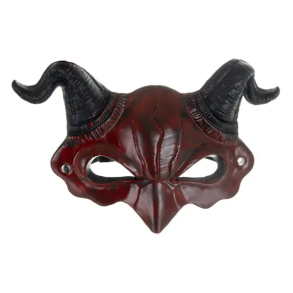 Djævle Halloween-maske med horn, rød/sort, elastisk bånd