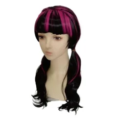 Draculaura Cosplay-kostume med paryk, langt sort og pink varmebestandigt syntetisk hår, Halloweenfest, rollespil, karnevalsrekvisitter B One Size B