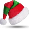 Dww-(30x50, rød og grøn) Julemandshat, Julemandshat voksen (kvinde), Pom-pom-hue i fløjl (kvinde), Nyhed Stribet Variant Jul D