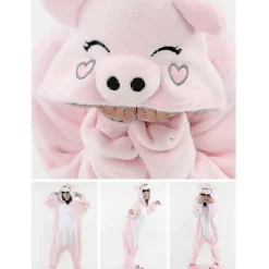 Dyredragt Onesie Kvinder Flanel Pyjamas Sæt Voksen Unisex Mænd Halloween Grise Cosplay Kostume Par-lingling} Pink Pig 10T(Height 125-134CM