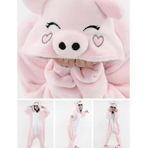 Dyredragt Onesie Kvinder Flanel Pyjamas Sæt Voksen Unisex Mænd Halloween Grise Cosplay Kostume Par-lingling} Pink Pig 10T(Height 125-134CM