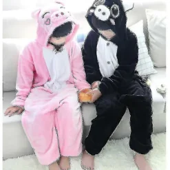 Dyredragt Onesie Kvinder Flanel Pyjamas Sæt Voksen Unisex Mænd Halloween Grise Cosplay Kostume Par-lingling} Pink Pig 10T(Height 125-134CM