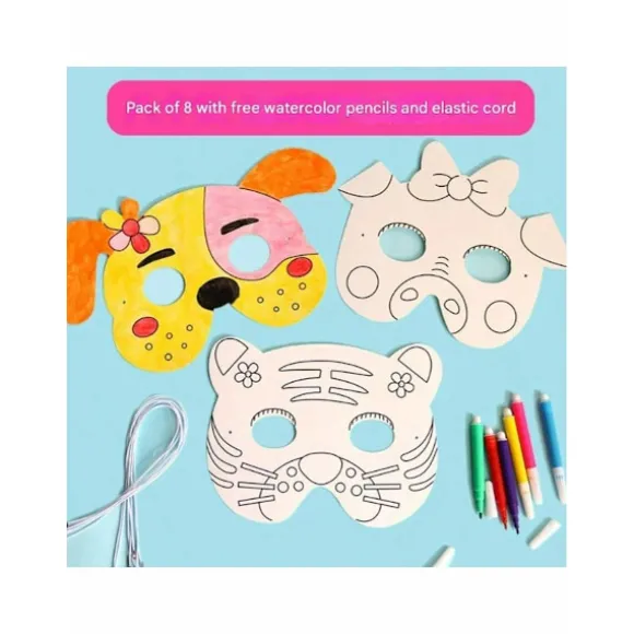 Dyremaske, 8 stk., DIY hvid malermaske, fødselsdagsfestmaske, håndværksmalermaske med pen, jul, halloween, advent, julegave, B