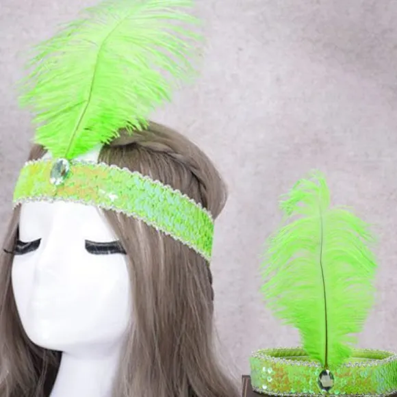 e Fjer pandebånd Flapper pailletter hovedbeklædning Kostume pandebånd d Green