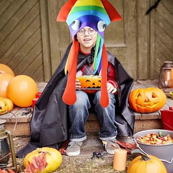 En (farvet blækspruttehat) Halloween Sjov Fest Hovedbeklædning Squid Hat Blækspruttehat Flerfarvet Fancy Dress Squid Havdyr Halloween Kostume Hat Dyr Ha | Fyndiq
