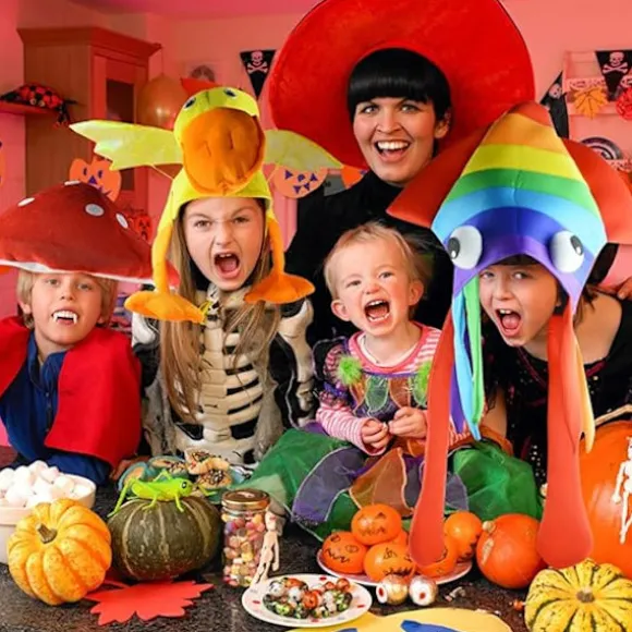 En (farvet blækspruttehat) Halloween Sjov Fest Hovedbeklædning Squid Hat Blækspruttehat Flerfarvet Fancy Dress Squid Havdyr Halloween Kostume Hat Dyr Ha | Fyndiq