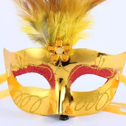 En maske med 3 huller i halen, blå påfugl fjer maske til maskerade