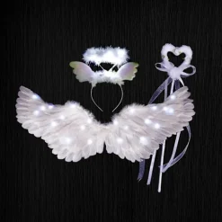 Englevinger, 3 stk./sæt Lysende Englevinger og Haloer med LED-lys, børnekostume til juleaften, fest White 80x40cm