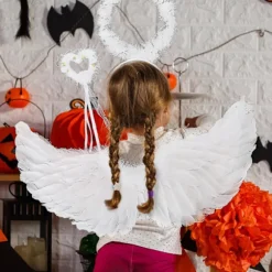 Englevinger, 3 stk./sæt Lysende Englevinger og Haloer med LED-lys, børnekostume til juleaften, fest White 80x40cm