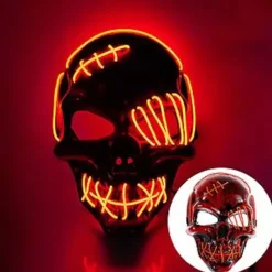 Enøjet Lysende Maske Halloween Lysende Cosplay Tilbehør Gysermaske Neonlys Til Kostume & Cosplay Fest (Rød)