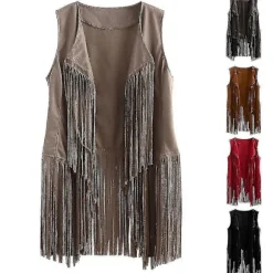 1920'er Dame Cowboy Cowgirl Tofs Vest Ærmeløs Vest Hippie Jakke Retro Motorcykeljakke - Perfekt Beige L_tfrf Beige L