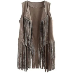 1920'er Dame Cowboy Cowgirl Tofs Vest Ærmeløs Vest Hippie Jakke Retro Motorcykeljakke - Perfekt Beige L_tfrf Beige L