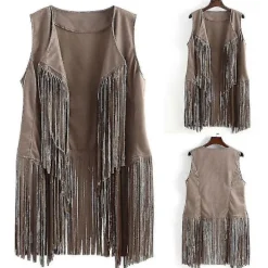 1920'er Dame Cowboy Cowgirl Tofs Vest Ærmeløs Vest Hippie Jakke Retro Motorcykeljakke - Perfekt Beige L_tfrf Beige L
