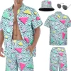 80'er 90'er Retro Træningsdragt Kostume til Mænd, Hawaiiansk Strandskjorte & Shorts Sæt, Udklædning til Halloween Karneval Diskoteksfest Outfit