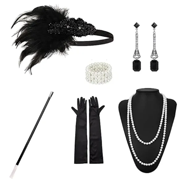 1920'er Flapper Kostume Pandebånd Halskæde Handske Armbånd Gatsby M E Onesize_yux E Onesize