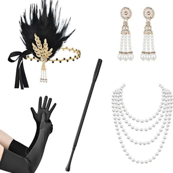 1920'er Flapper Kostume Pandebånd Halskæde Handske Armbånd Gatsby M E Onesize_yux E Onesize