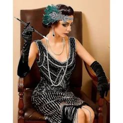 1920'er Great Gatsby Tilbehørssæt til Kvinder, Flapper Pandebånd Hovedbeklædning Brølende 20'er Kostume Tilbehørssæt Green