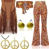 70'er Hippie Fest Retro Kostume Kvast Vest+bukser+tørklæde Kostume Kamel Farve L