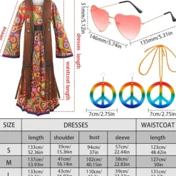 60'er kostume kvinder, hippie kvindesæt, 70'er disco halloween outfits, hippie tøj kvindekostume, 60'er tøj tilbehør[qb] L