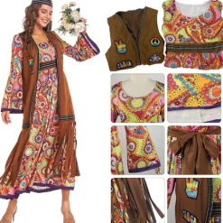 60'er kostume kvinder, hippie kvindesæt, 70'er disco halloween outfits, hippie tøj kvindekostume, 60'er tøj tilbehør[qb] L
