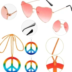 60'er kostume kvinder, hippie kvindesæt, 70'er disco halloween outfits, hippie tøj kvindekostume, 60'er tøj tilbehør[qb] L