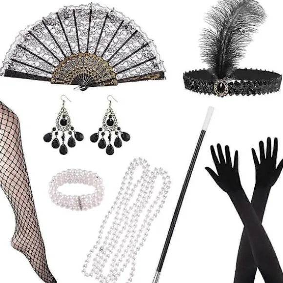 1920'er Kvinder Flapper Tilbehør Gatsby Kostumer Tilbehør Sæt 20'er Flapper Pandebånd Perlehalskæde Armbånd Øreringe Handsker-WELLNGS C