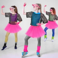 80'er Neon Festtøj Kostume Tilbehør Sæt, 1980'er Retro Tema Fest Dekoration Outfit til Kvinder Piger A A 1PCS