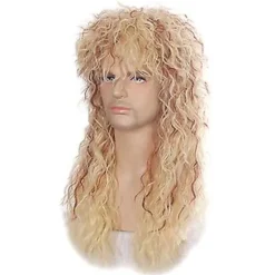 70'er og 80'er Herre Mullet Paryk Halloween Cosplay Krøllet Paryk Varmebestandig Syntetisk Paryk Heavy Metal Rock Cosplay Paryk (Brun),CJY