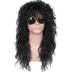 70'er og 80'er Herre Mullet Paryk Halloween Cosplay Krøllet Paryk Varmebestandig Syntetisk Paryk Heavy Metal Rock Cosplay Paryk (Brun),CJY