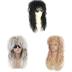 70'er og 80'er herreparyk Halloween Cosplay Krøllet Paryk Varmebestandig Syntetisk Paryk Heavy Metal Rock Cosplay Paryk (Brun), CJY